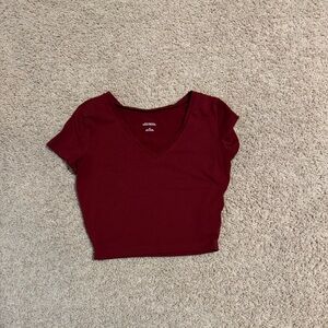 Wild Fable Women's Burgundy V-Neck Crop Top